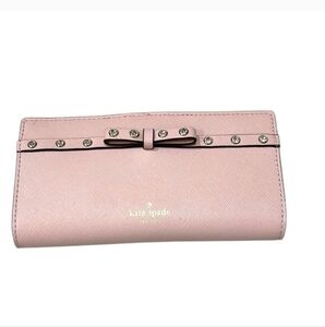 Kate Spade Pink Leather Wallet with Bow And Diamond‎ Stud Detail